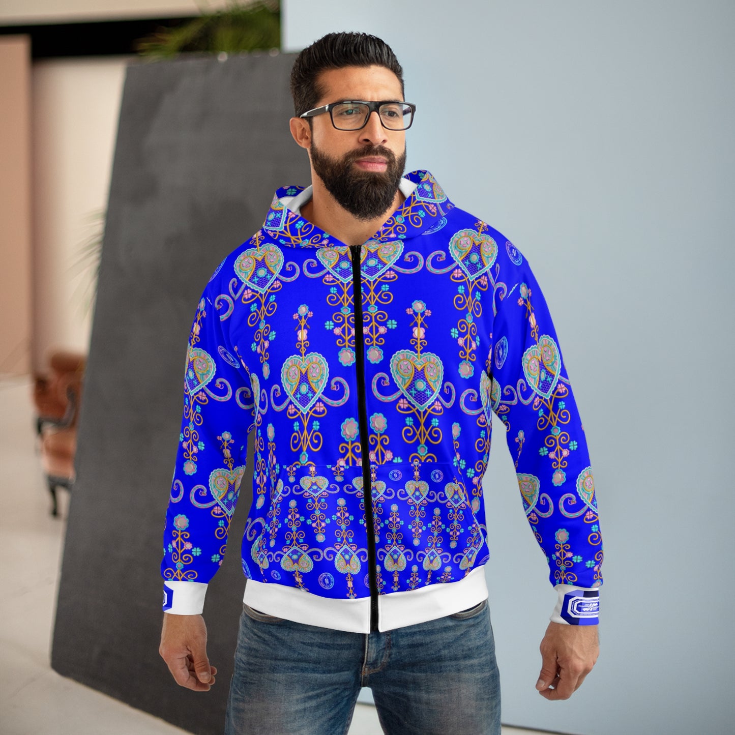 Vibrant Floral Heart Unisex Zip Hoodie - Cozy Artistry for Everyday Style