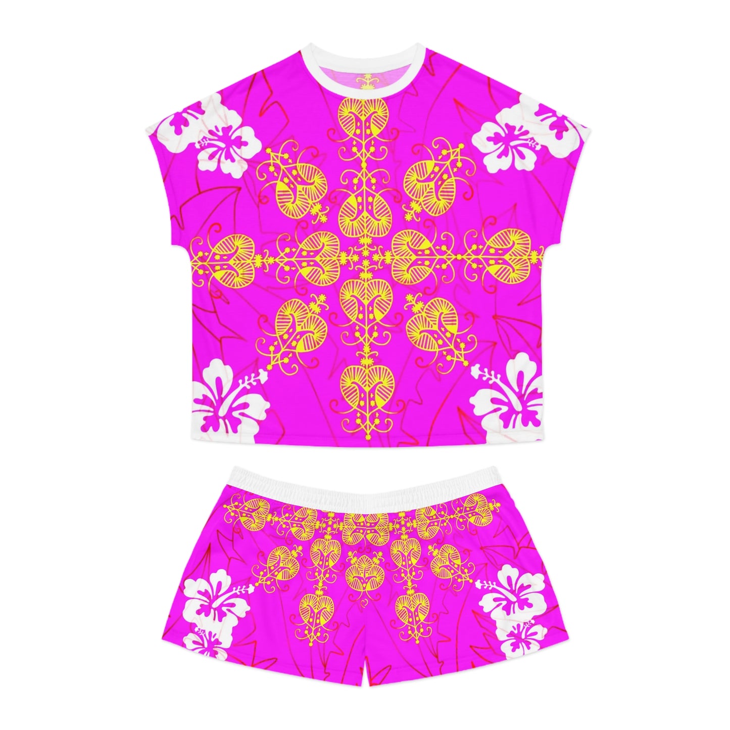 Zoezz Tropical Floral Women's Short Pajama Set - Vibrant Pink Sleepwear