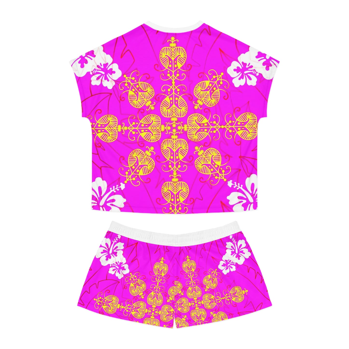 Zoezz Tropical Floral Women's Short Pajama Set - Vibrant Pink Sleepwear