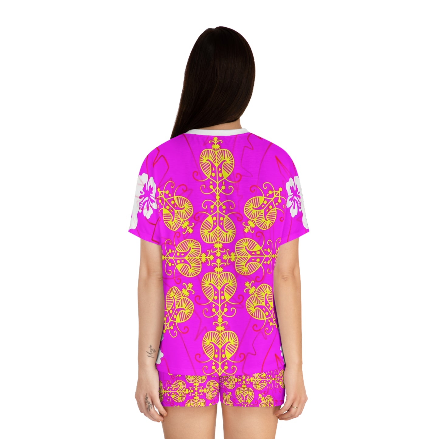 Zoezz Tropical Floral Women's Short Pajama Set - Vibrant Pink Sleepwear