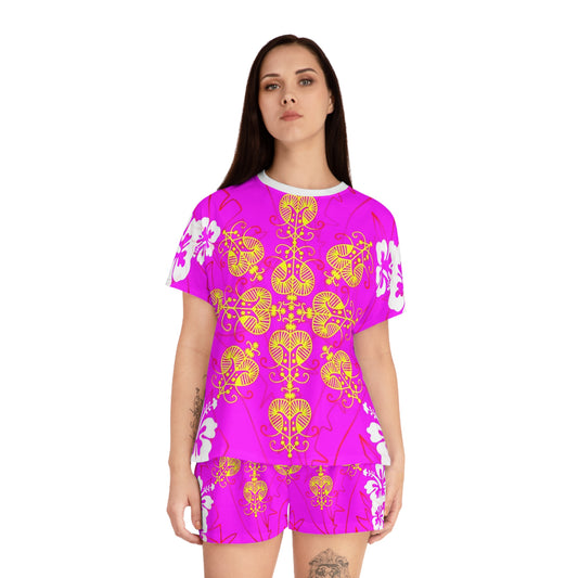 Zoezz Tropical Floral Women's Short Pajama Set - Vibrant Pink Sleepwear