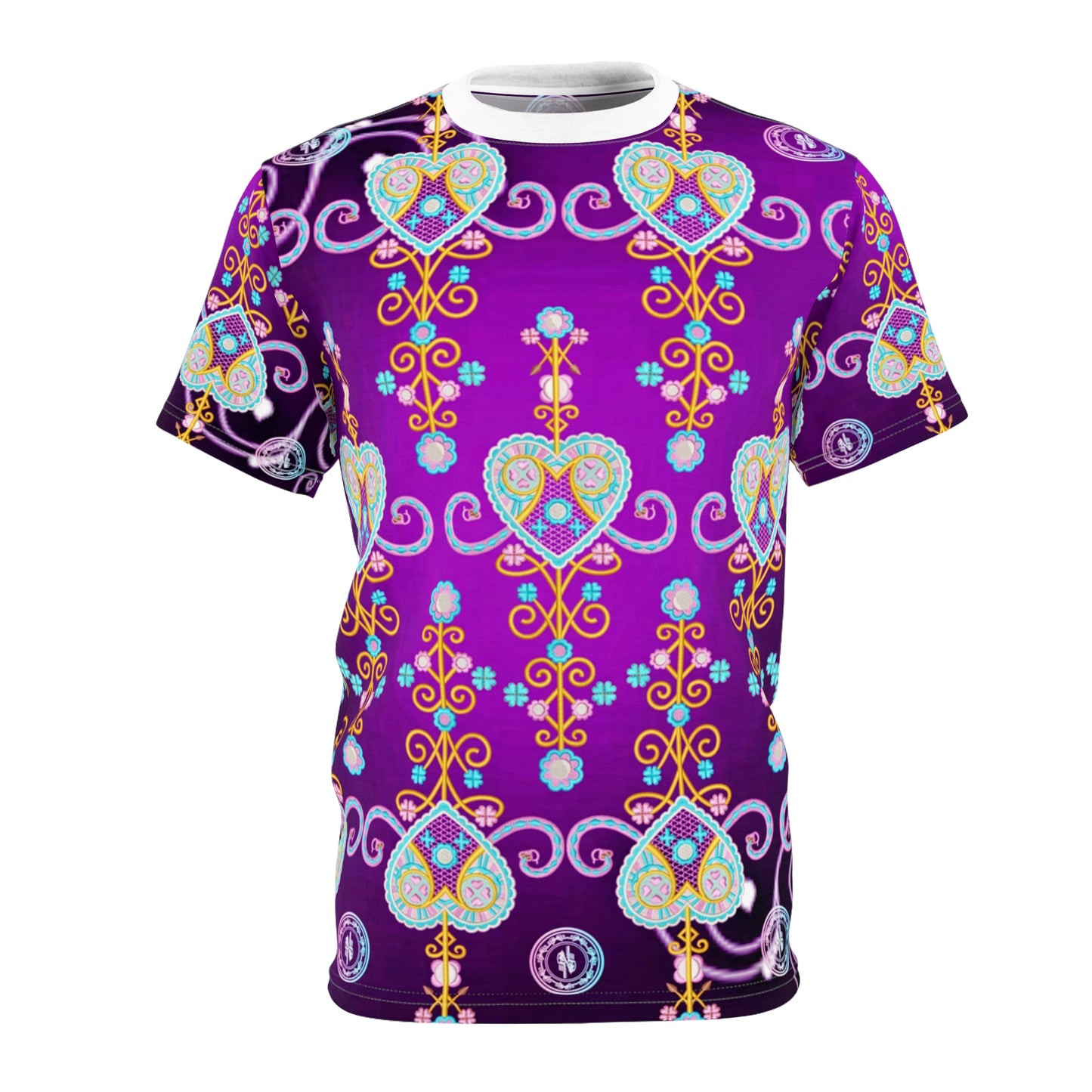 Colorful Heart Pattern Unisex Cut & Sew Tee - Perfect for Festivals & Celebrations
