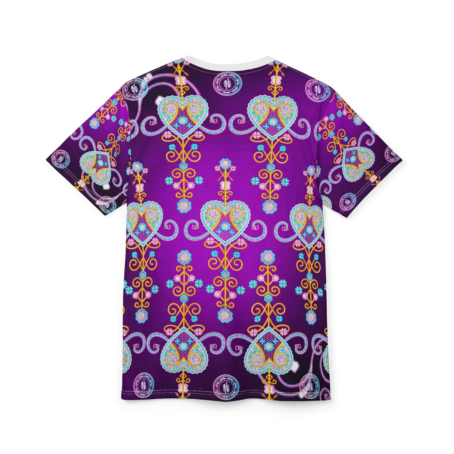 Colorful Heart Pattern Unisex Cut & Sew Tee - Perfect for Festivals & Celebrations