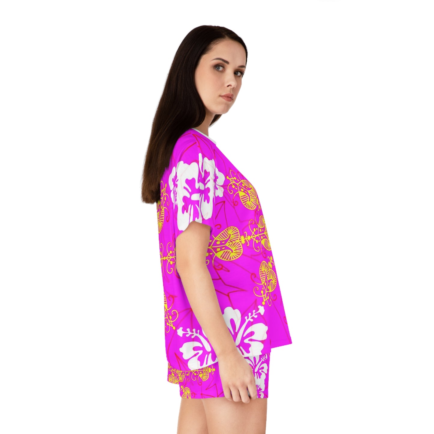 Zoezz Tropical Floral Women's Short Pajama Set - Vibrant Pink Sleepwear