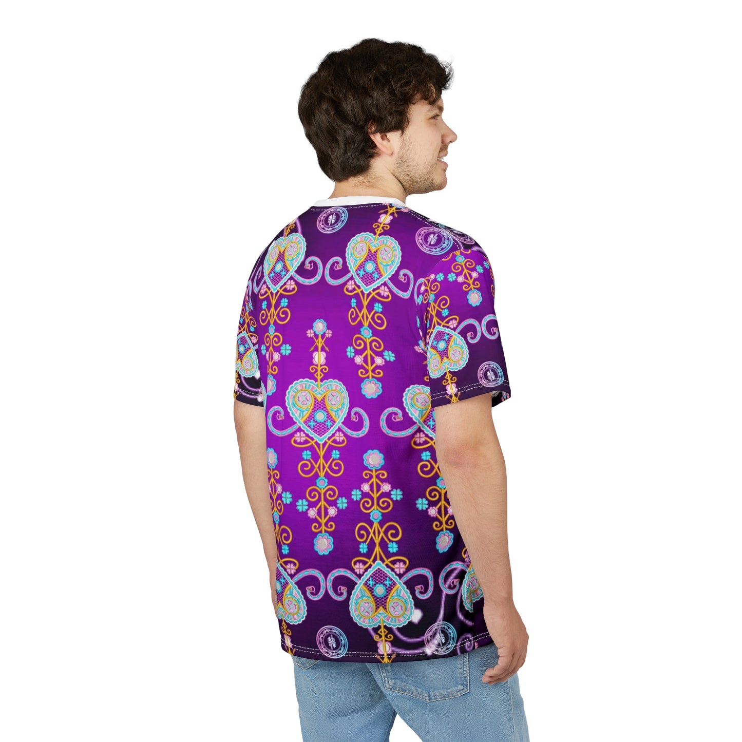 Colorful Heart Pattern Unisex Cut & Sew Tee - Perfect for Festivals & Celebrations
