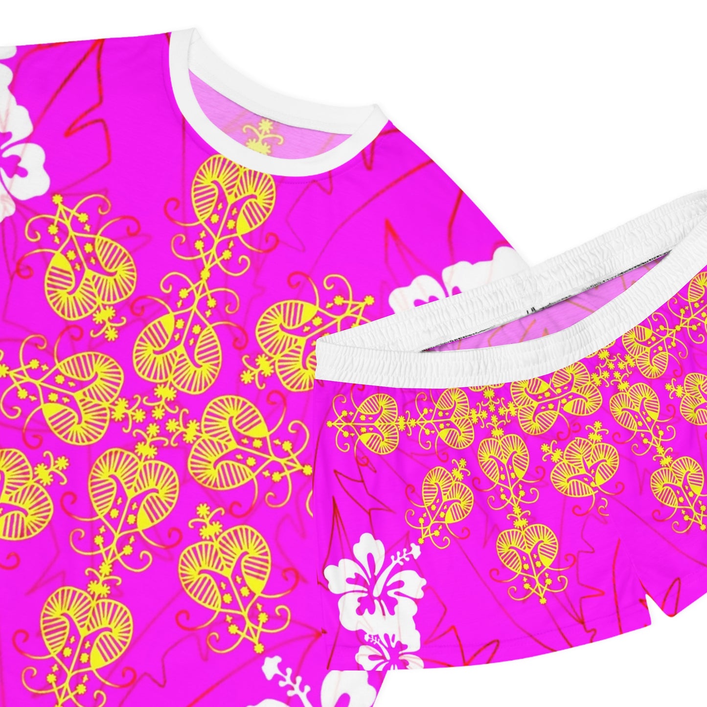 Zoezz Tropical Floral Women's Short Pajama Set - Vibrant Pink Sleepwear