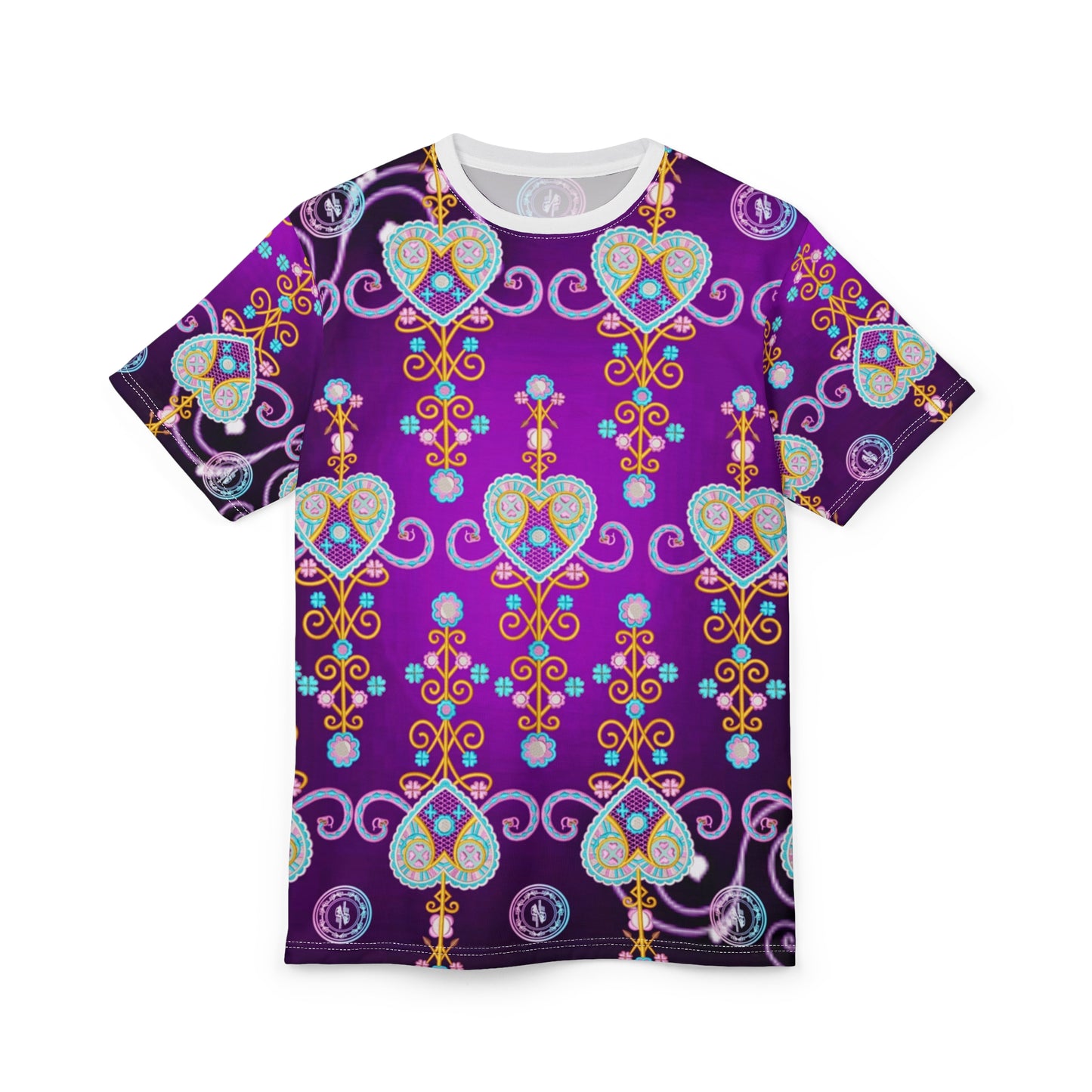 Colorful Heart Pattern Unisex Cut & Sew Tee - Perfect for Festivals & Celebrations